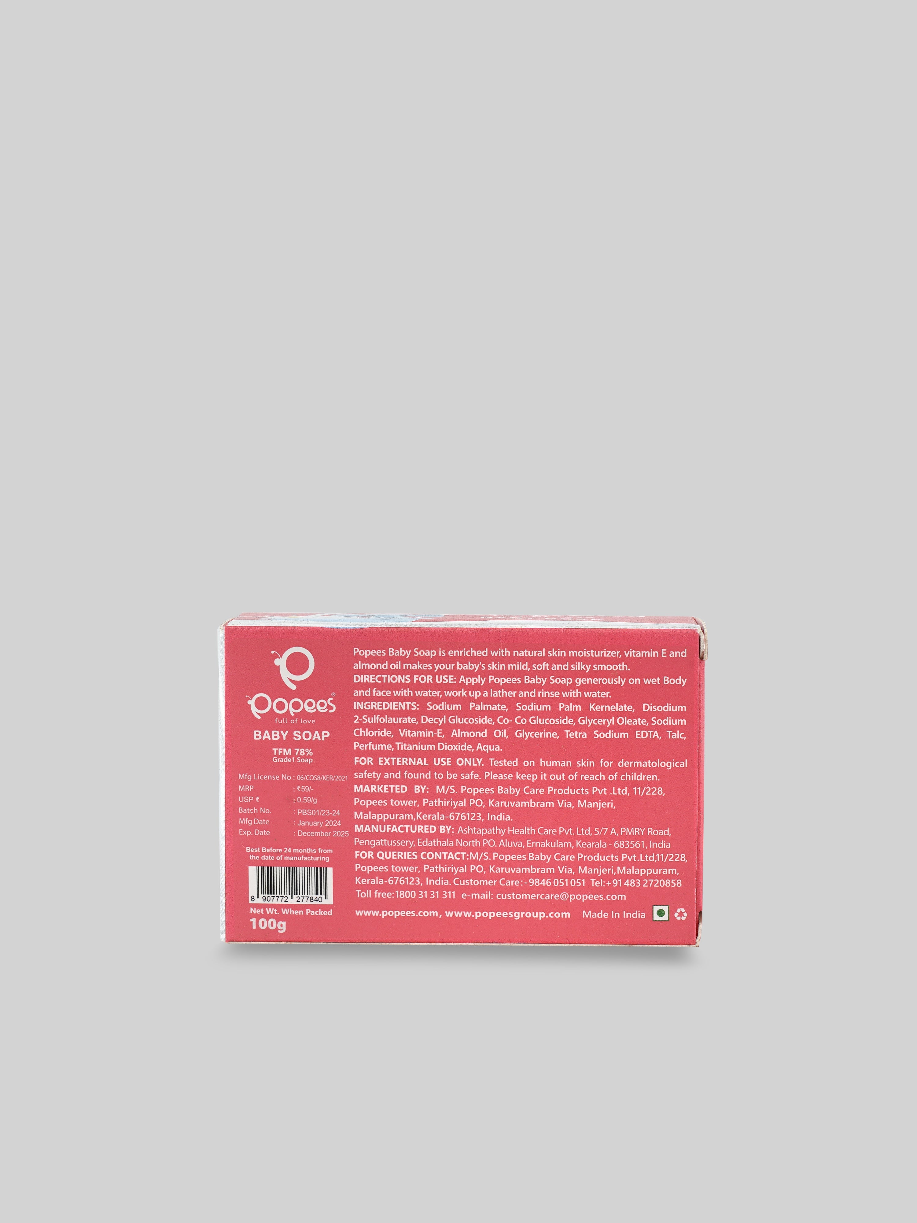 Popees Grade 1 Natural ingredient TFM 78% Baby Soap