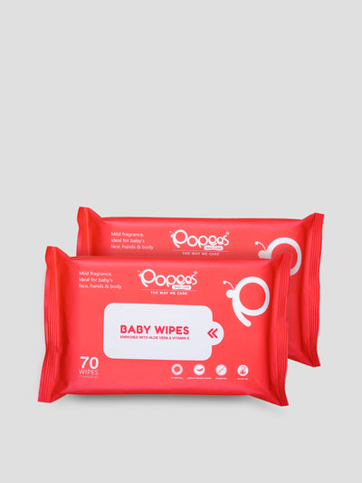 Popees Anti-bacterial Vitamin E & Aloe Vera Baby Wet Wipes - 70 PCS -Pack Of 2
