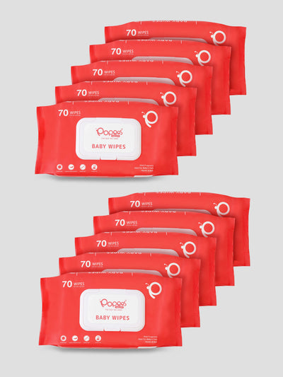 Popees Anti-bacterial Vitamin E & Aloe Vera Baby Wet Wipes -70 PCS Pack of 10