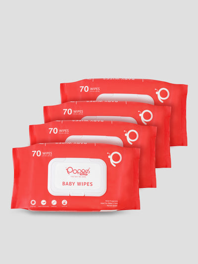 Popees Anti-bacterial Vitamin E & Aloe Vera Baby Wet Wipes -70 PCS With Lid -Pack of 4
